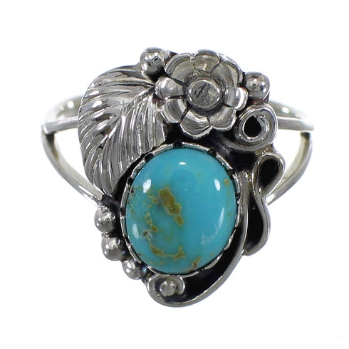 Southwestern Sterling Silver And Turquoise Flower Ring Size 6 WX79114